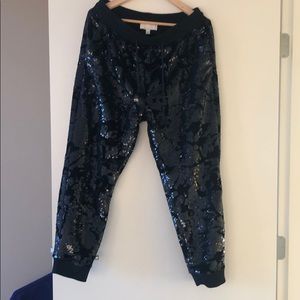 Blue sequin track pants